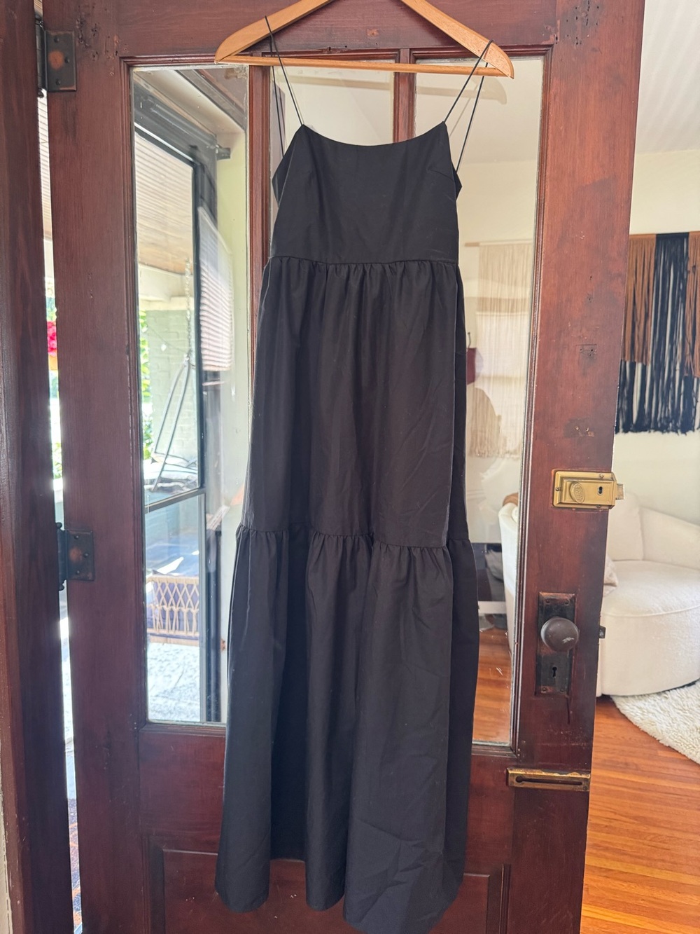 Commense Black Spaghetti-Strap Tiered Maxi Dress